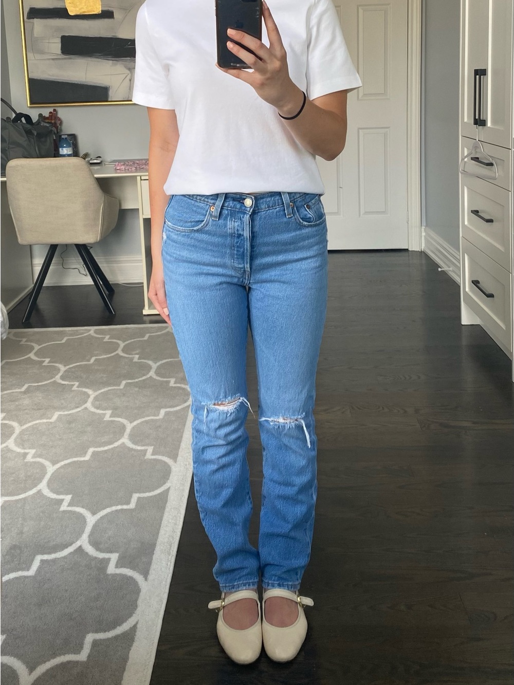 Levi's Light Blue Straight Leg Jeans with Knee Rips